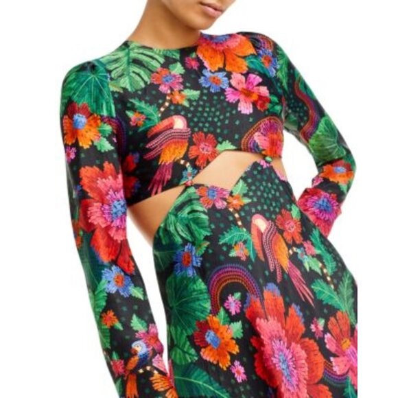 FARM Rio Black Blooming Garden Lenzin Ecovero Viscose Midi Dress Size M - Picture 2 of 16